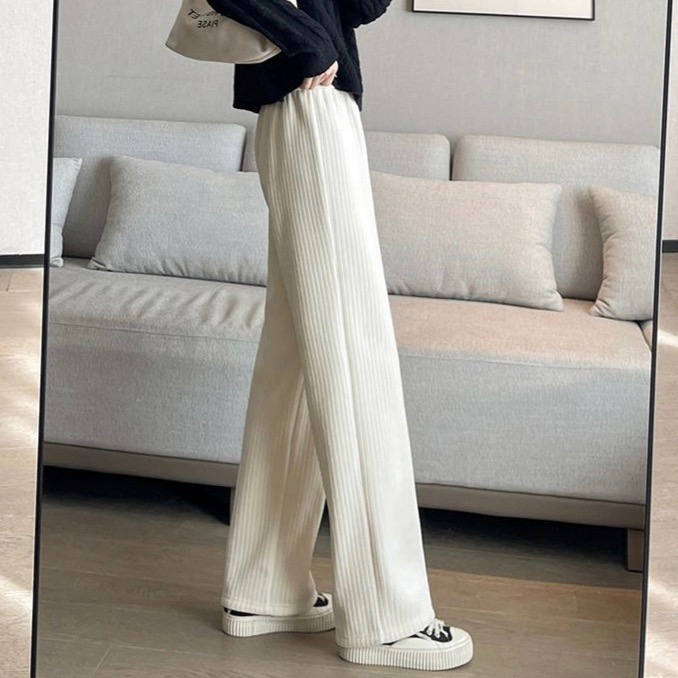 【雅鹿品牌】QY002款加绒加厚保暖欧棉绒高腰显瘦窄版垂感直筒裤