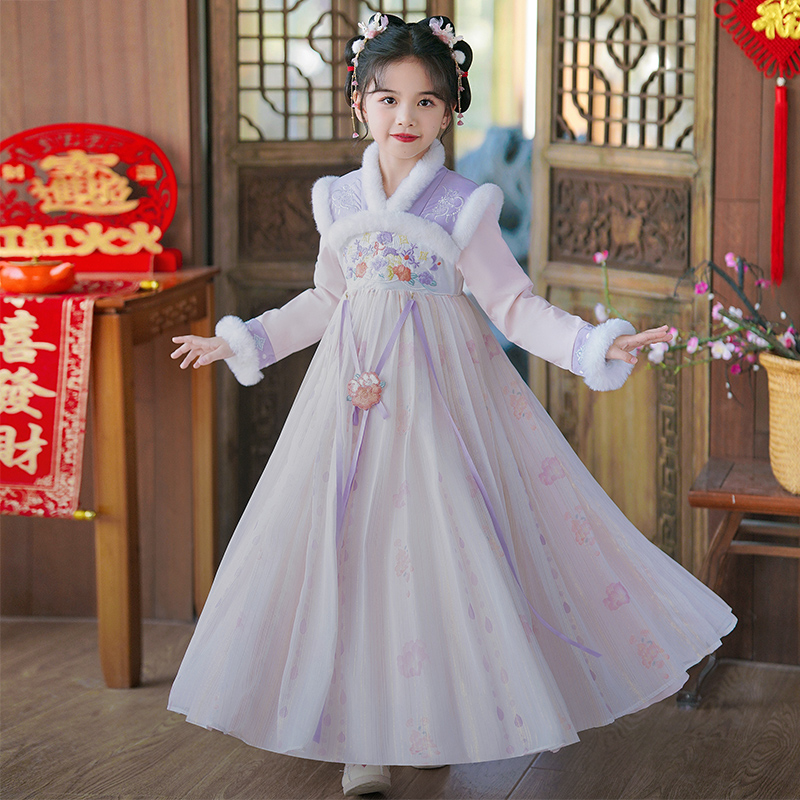 SL2962汉服女童冬款中国风2023新款古装冬季儿童裙子女孩古风裙子