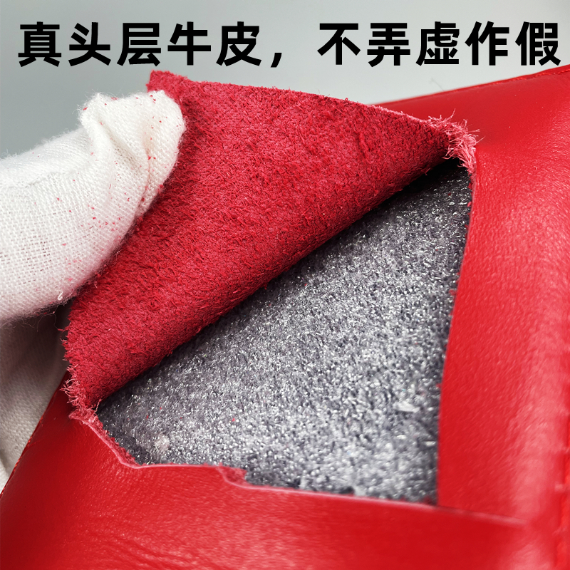红色头层真牛皮优证保护套高档竖版侧翻纯皮证件包爱国人士皮卡包
