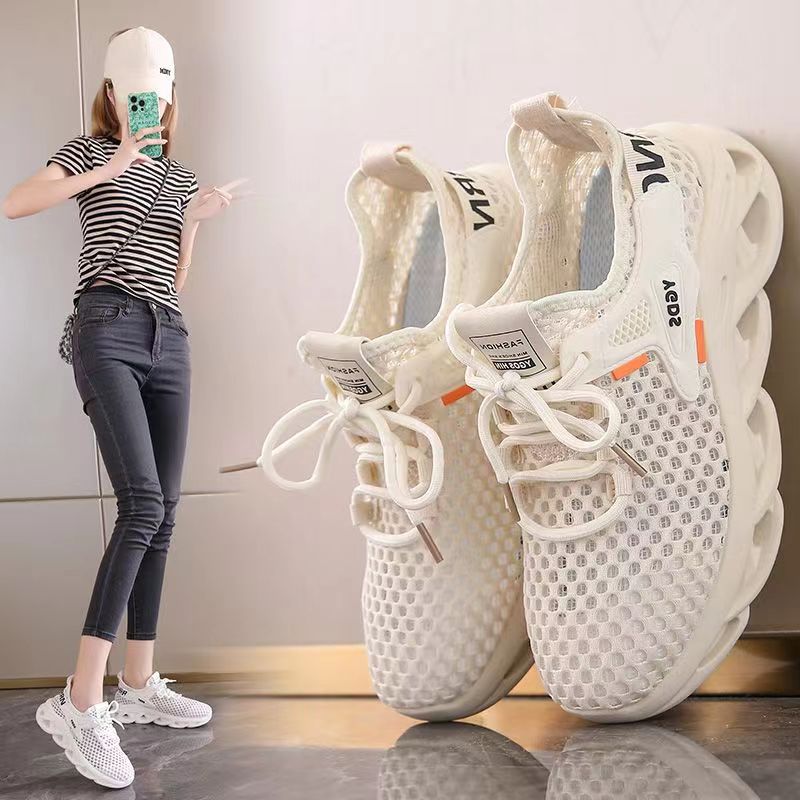 男女同款2024夏季新款飞织轻便休闲透气运动鞋百搭学生厚底鞋网面