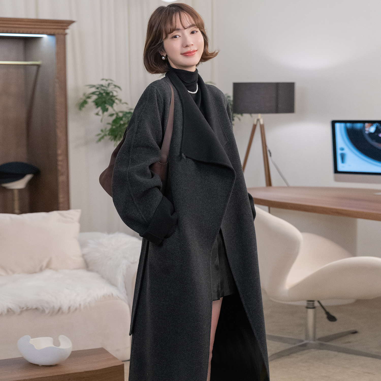 【战袍大衣】系腰长款呢子衣FS311W052