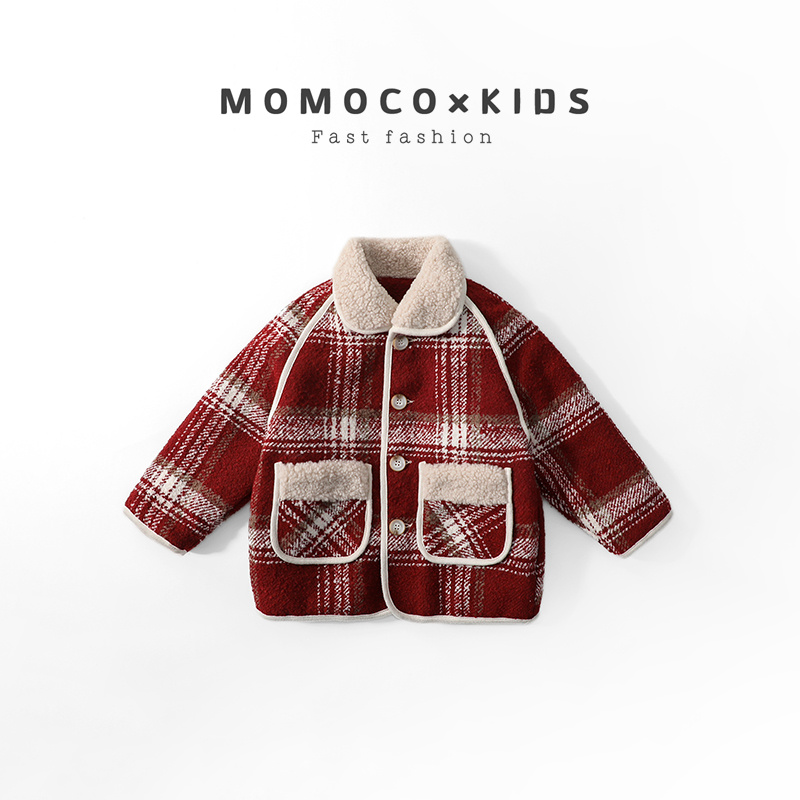 MOMOCO2023新款冬季童装韩版洋气百搭毛毛领毛呢外套76480126202