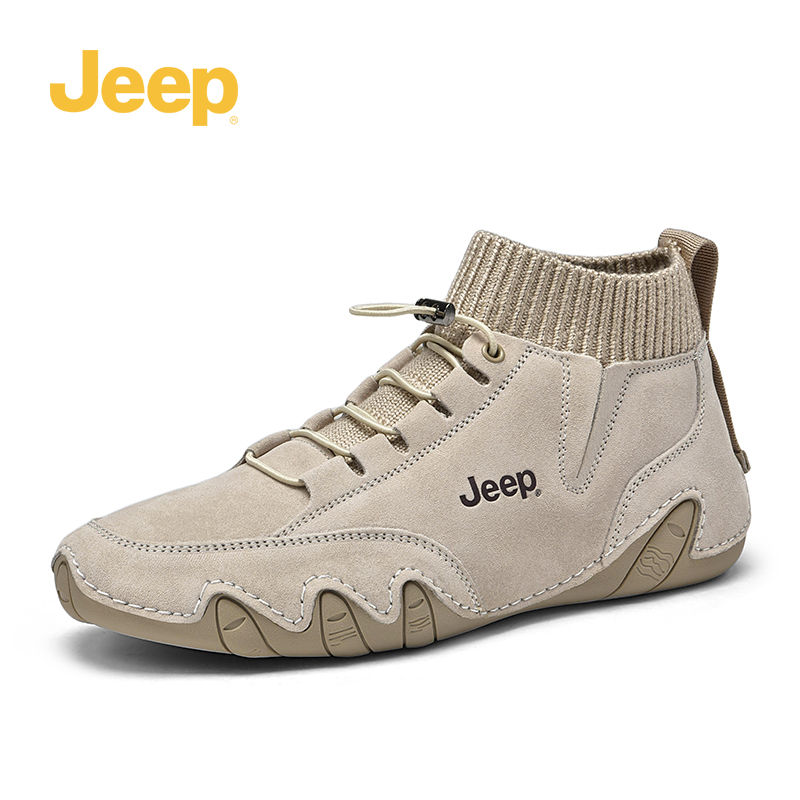 JEEP/吉普八爪鱼男鞋马丁靴男高帮男鞋冬季加绒棉鞋英伦中帮皮靴