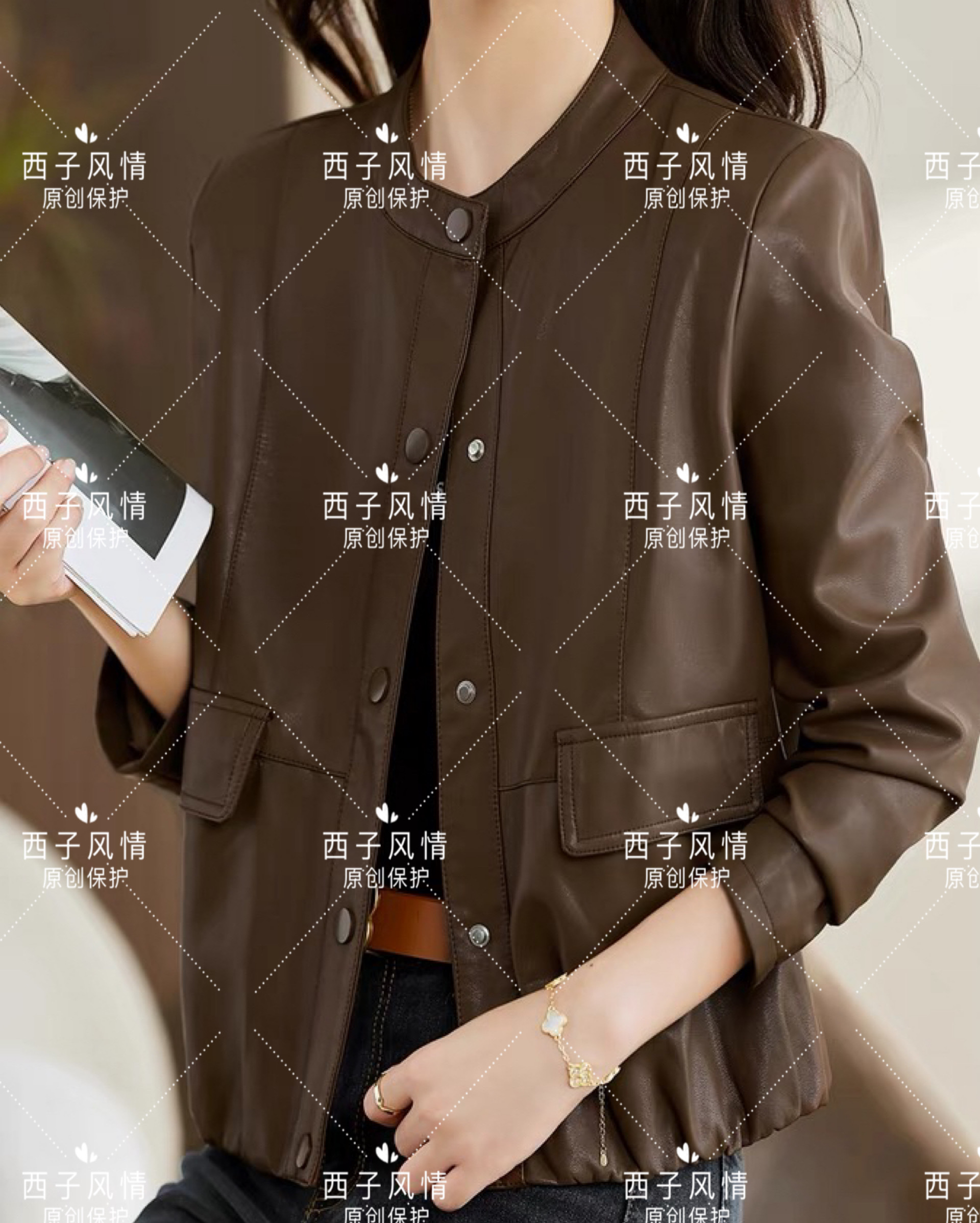 西子家  复古高级感皮衣外套时尚减龄皮夹克