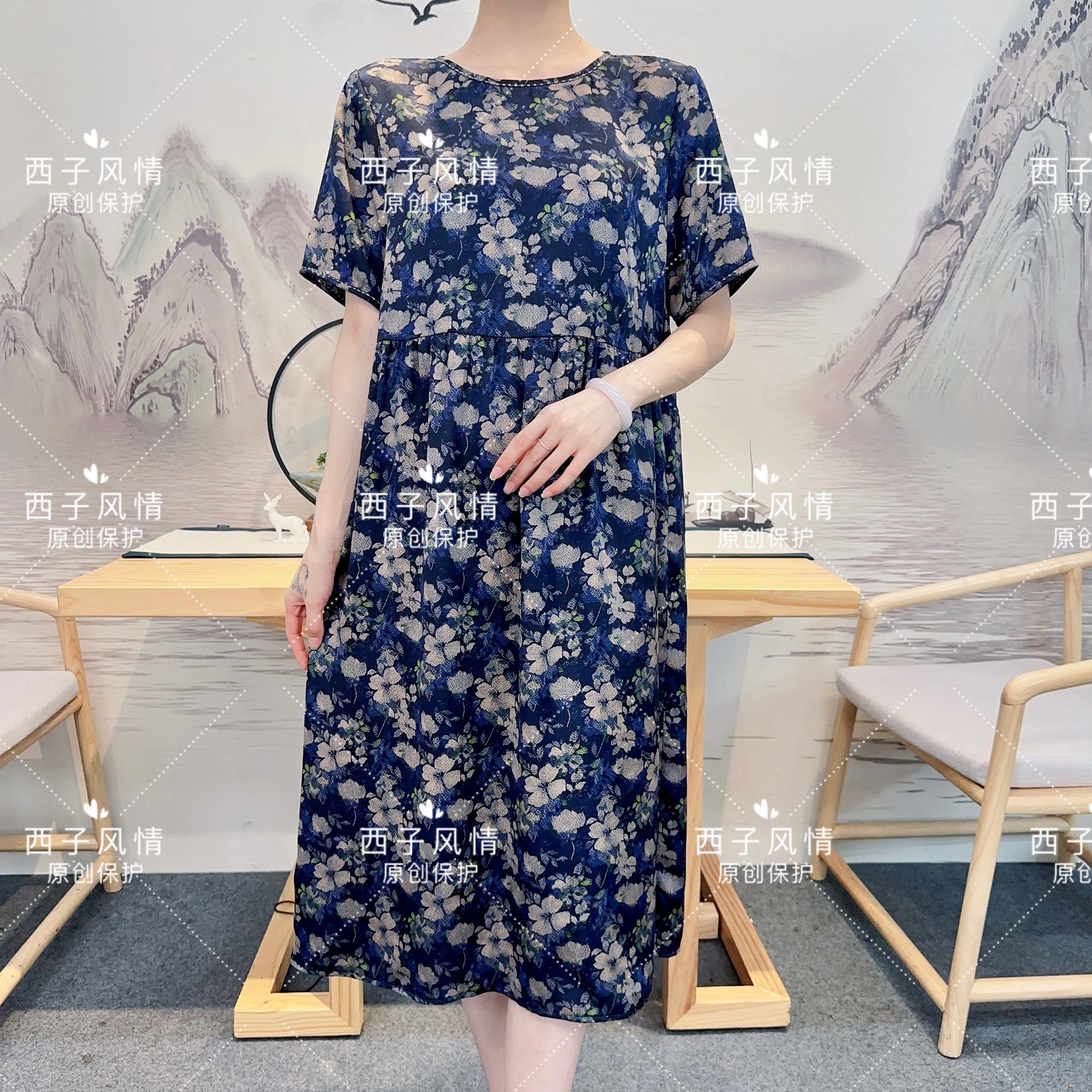 西子风情  茉莉花开米粒绣夏季新款娃娃裙