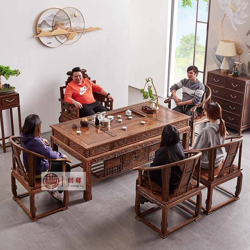 【创尊】茶桌椅组合办公室泡茶台办公桌茶台加大款双福客厅茶几