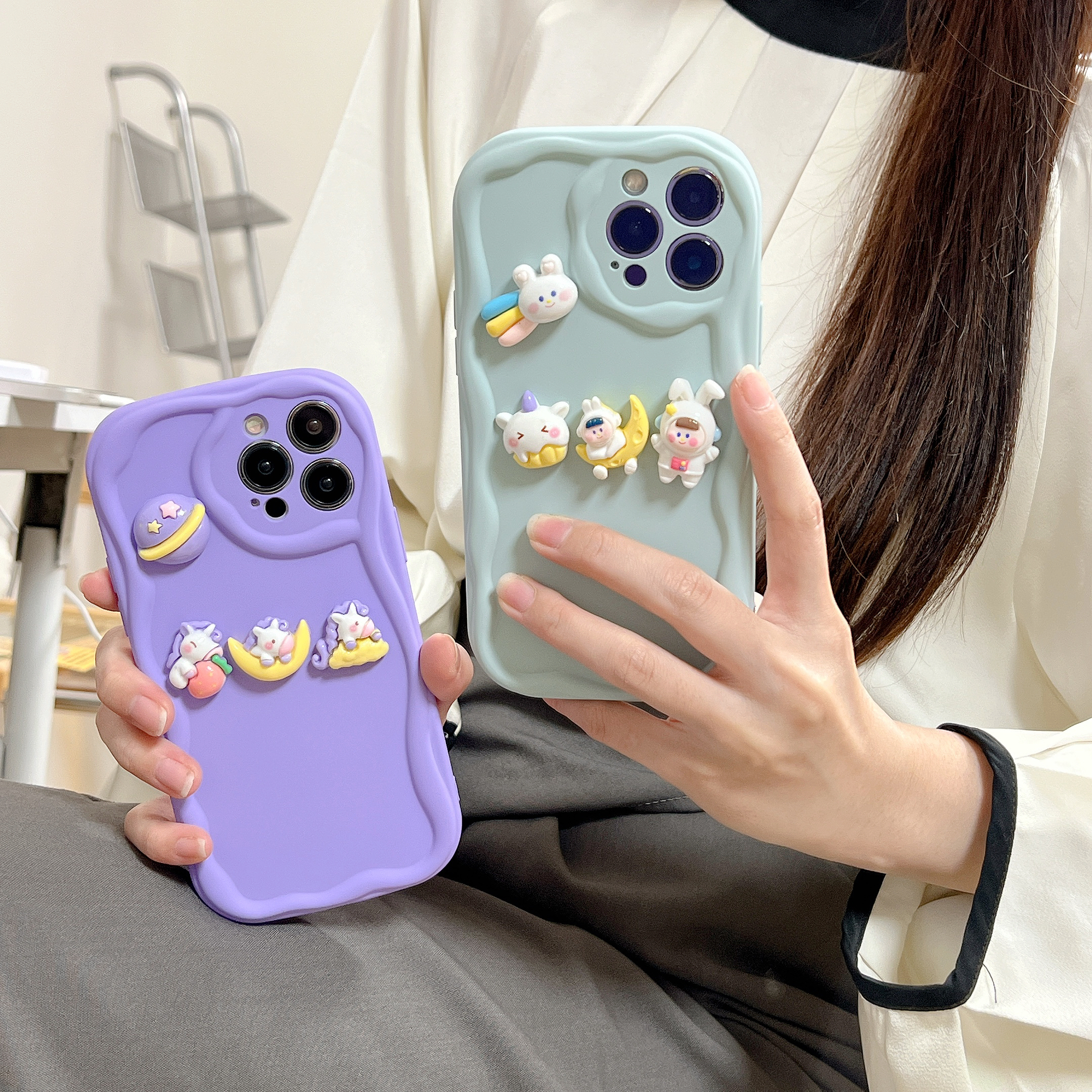 (苹果/华为oppo/vivo/小米)卡通星球独角兽宇航兔子diy女款手机壳