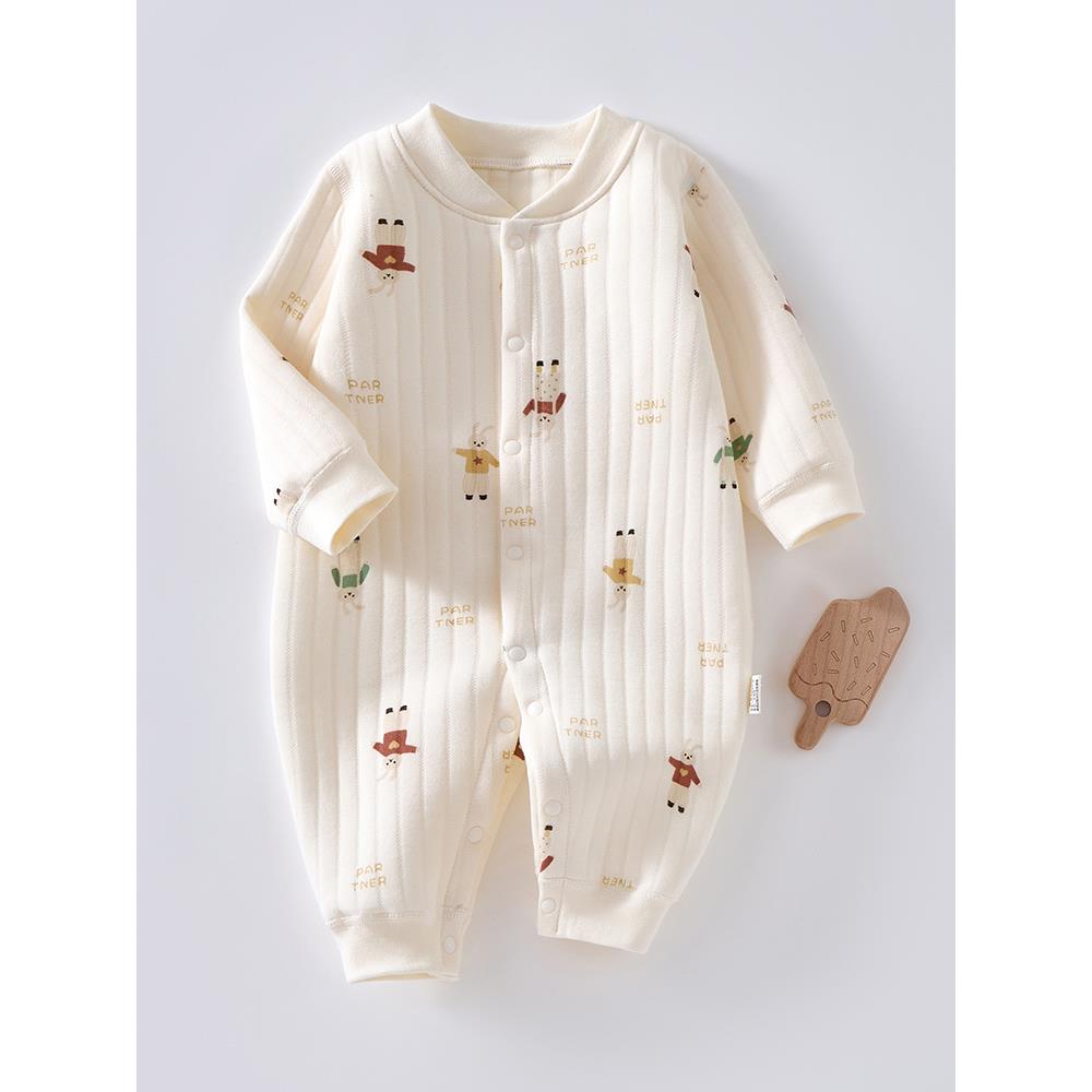 A类空气棉婴儿保暖连体衣秋冬季宝宝夹棉衣服哈衣新生儿加厚睡衣