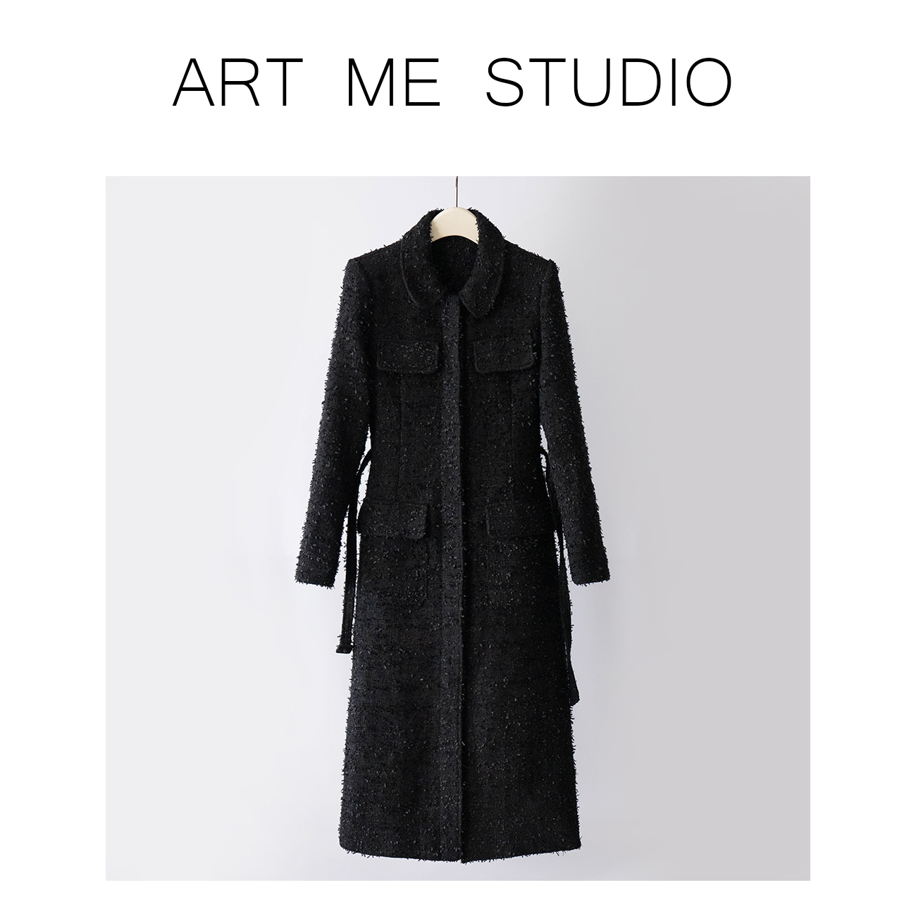Artme瓜瓜呀【财阀长外套】黑金裙子毛呢连衣裙小香风气质c065