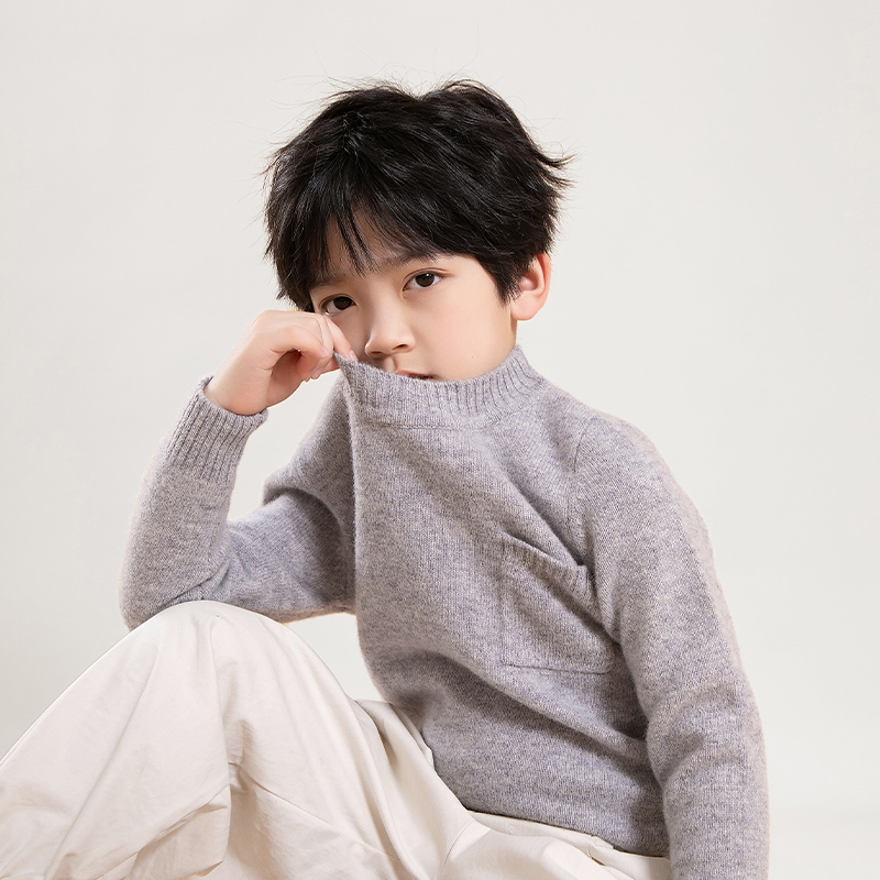 儿童秋冬季加厚男童100%纯羊毛衫女童针织打底宝宝中大童内搭毛衣