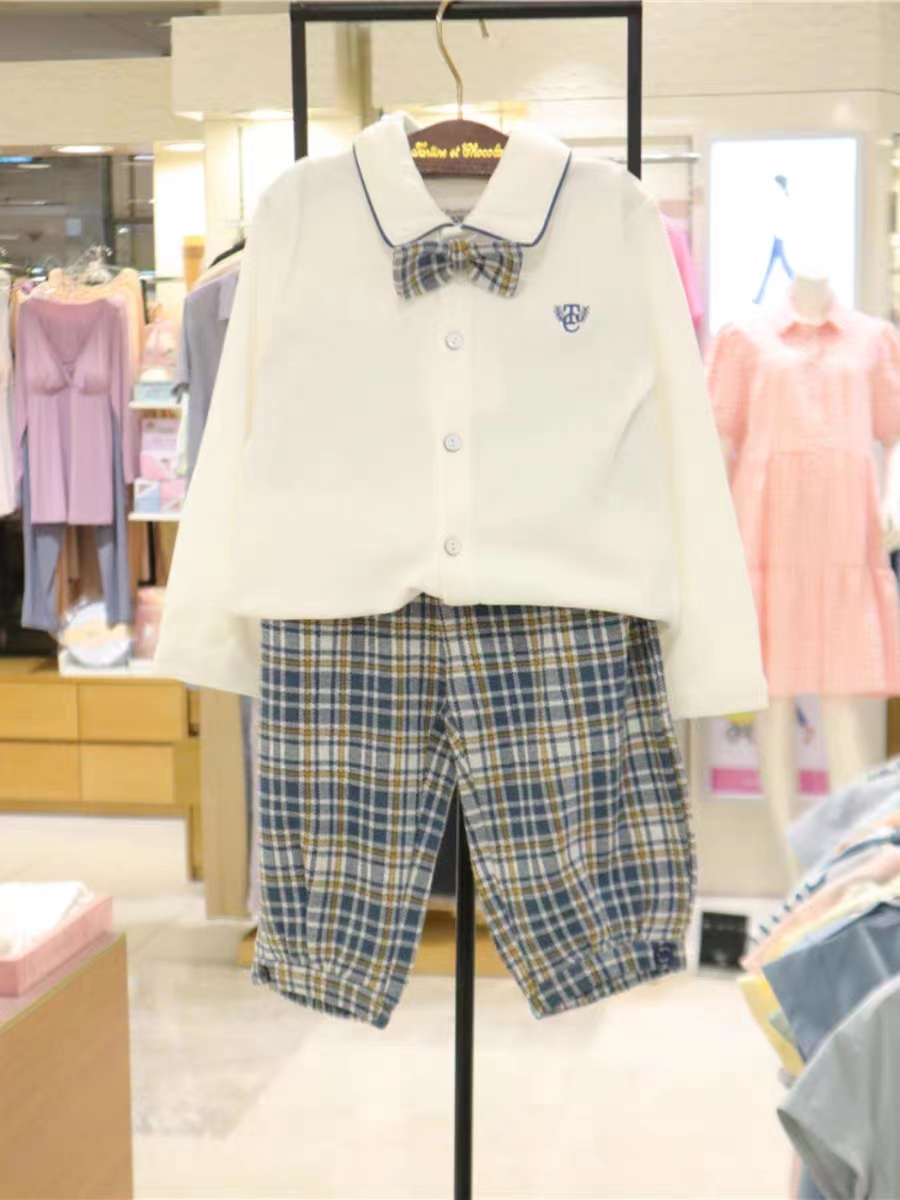 TZ1481 儿童秋套装学院风白衬衫格子裤套装