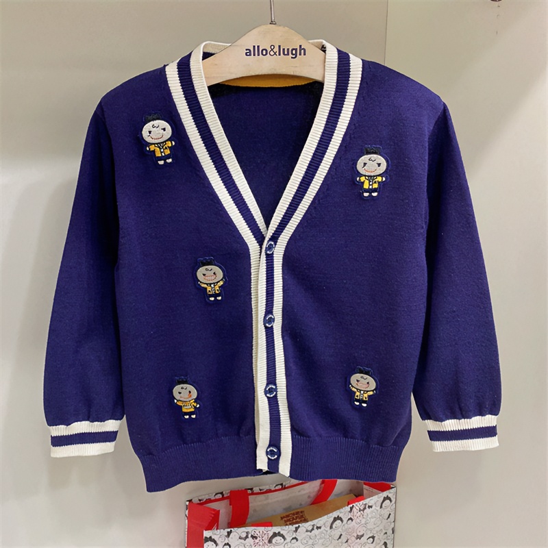 WT573 儿童男孩毛衣藏青红色开衫