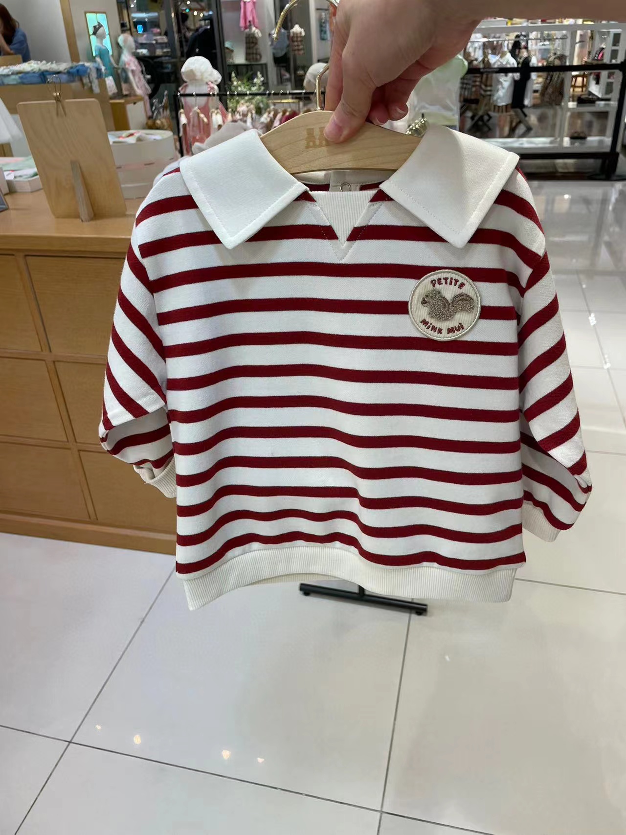 TX885 儿童小松鼠红条纹polo上衣