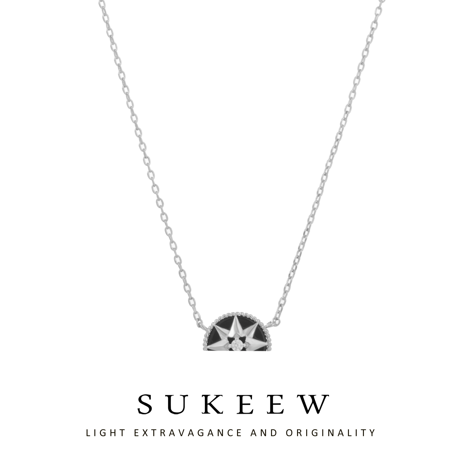 SUKEEW/酥可 铜合金项链 轻奢星盘黑贝百搭经典项链091801