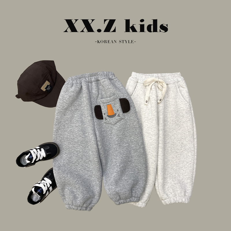 冬装儿童卡通口袋设计两色加绒裤子HCXZ3206