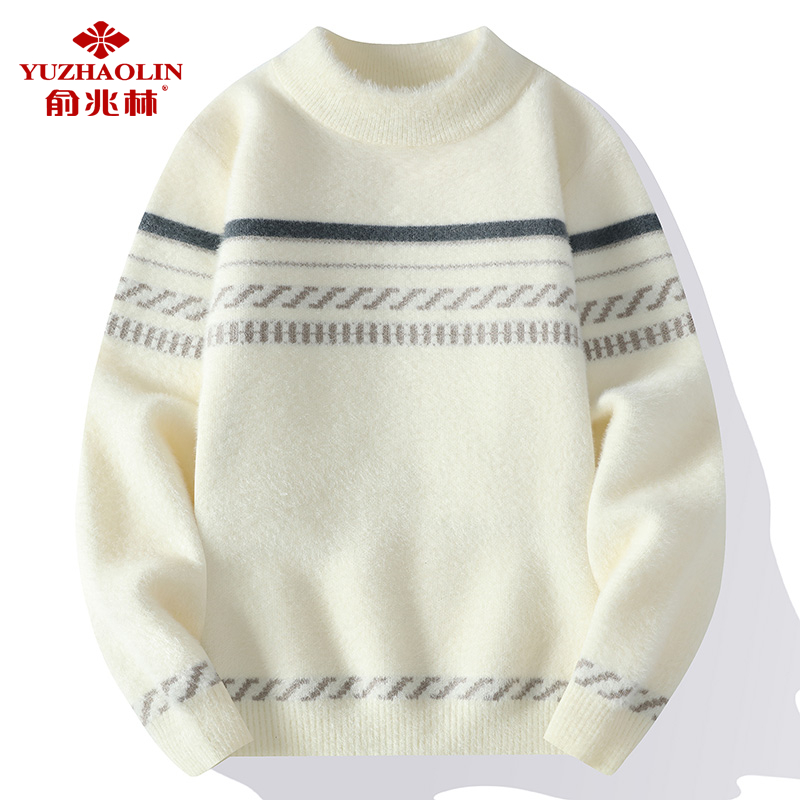俞兆林半高领毛衣宽松学生加绒圆领韩版男士潮流加厚保暖秋冬季