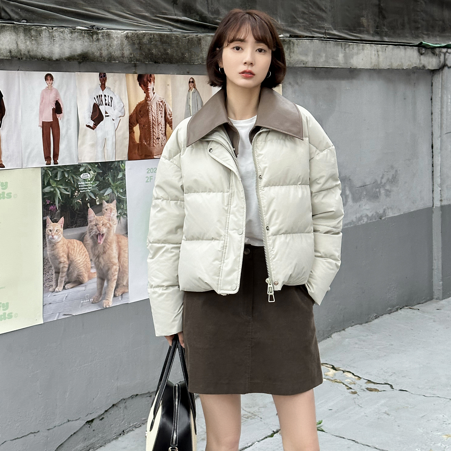 【栗子戚风】皮领短款羽绒服FS308W035