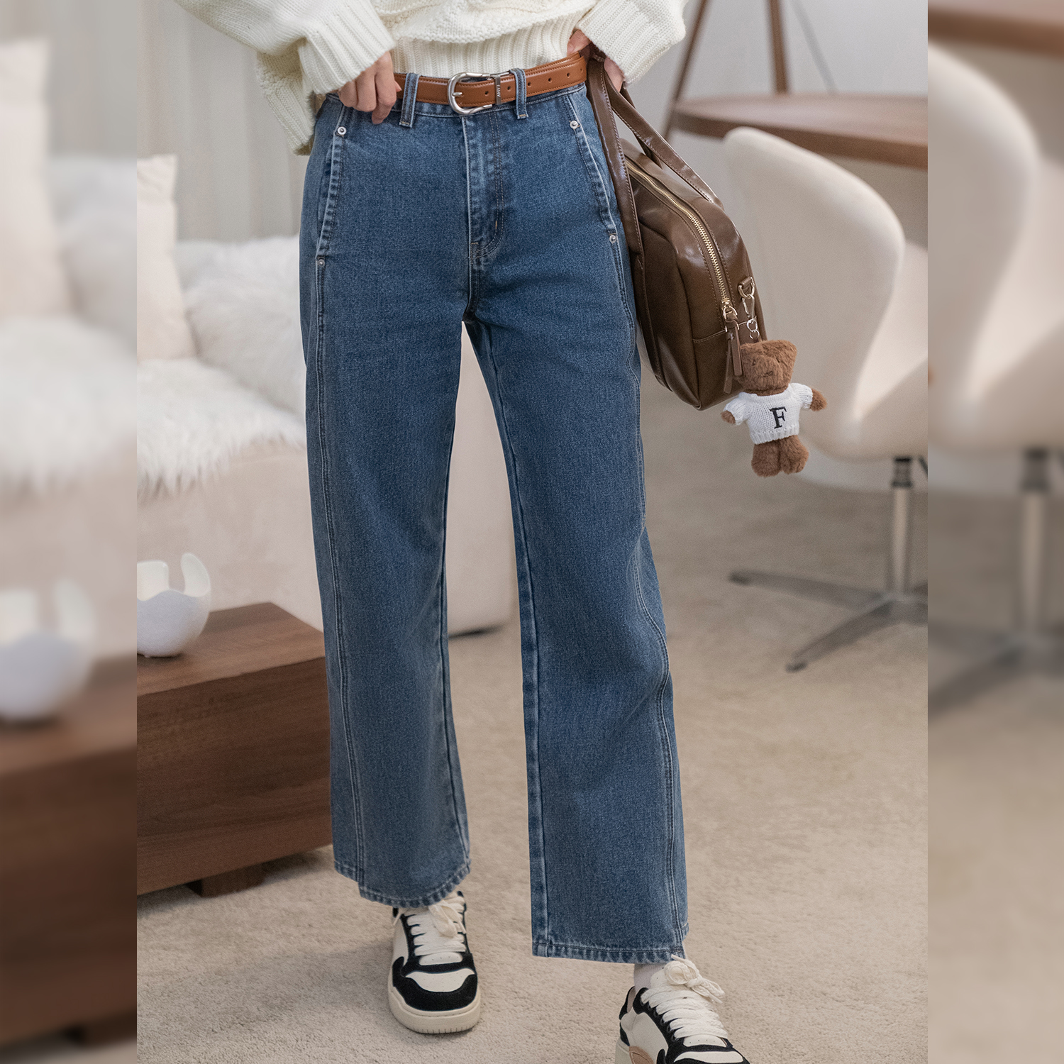 「新品」【线条比例】撞色压线直筒裤FS310X010