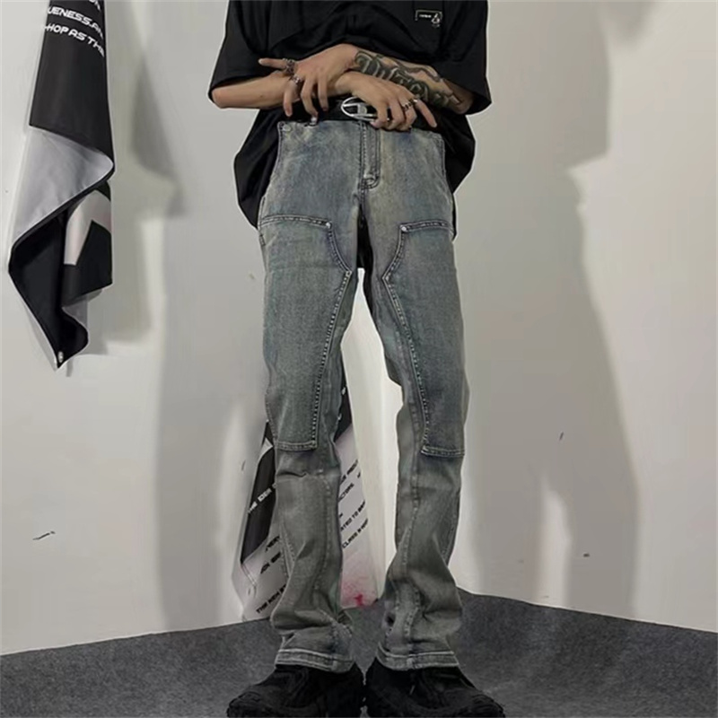 欧美高街vibe水洗复古微喇叭牛仔裤男hiphop宽松显瘦长裤潮裤子