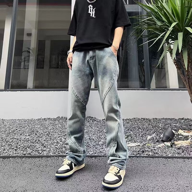 秋季新款高街vibe排扣牛仔裤男女设计感小众长裤宽松直筒工装裤子