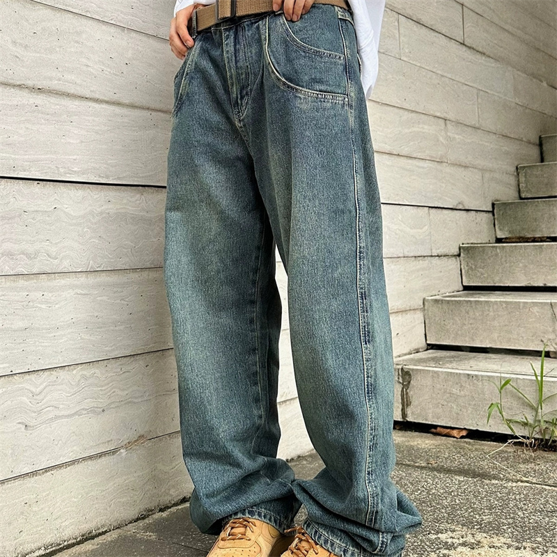 美式复古古着怀旧水洗直筒高街显瘦牛仔裤无性别长裤百搭男潮