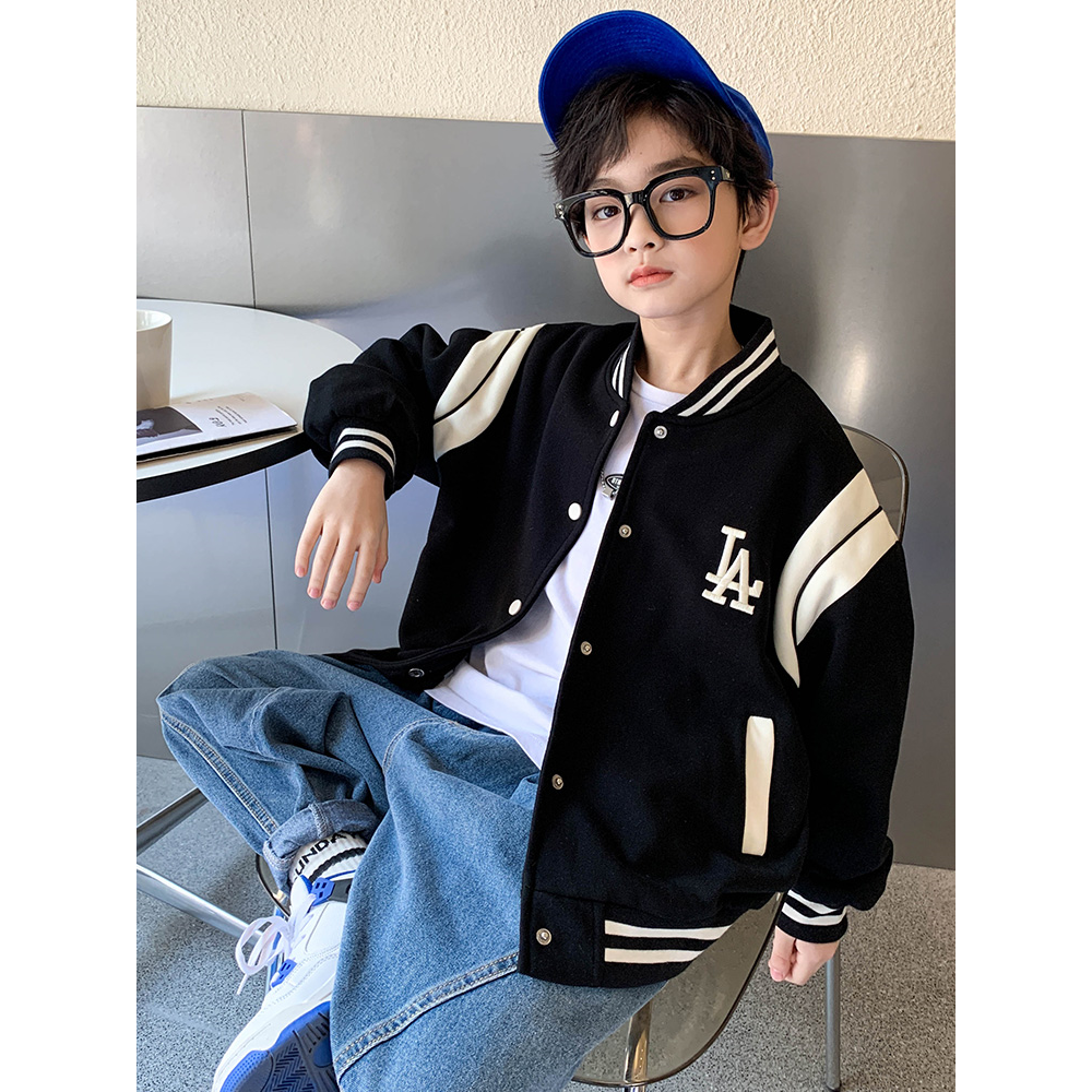 巴拉巴拉男童外套儿童棒球服春秋款2023新款中大童洋气加绒秋冬装