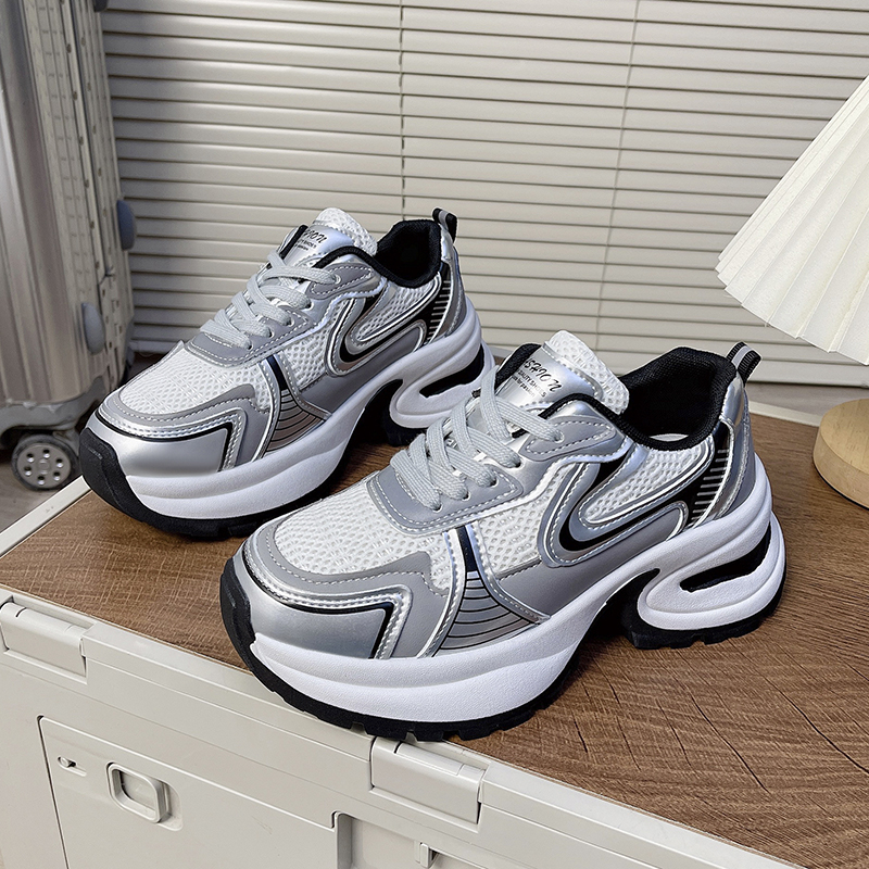 赵露思同款老爹鞋女2024新款春夏季透气女鞋银色厚底运动鞋休闲鞋