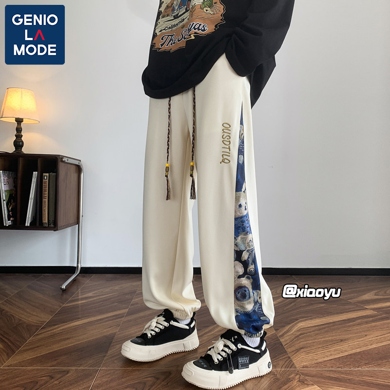 GENIOLAMODE秋冬季新款爆款潮牌束脚休闲裤男女高级感拼接长裤子
