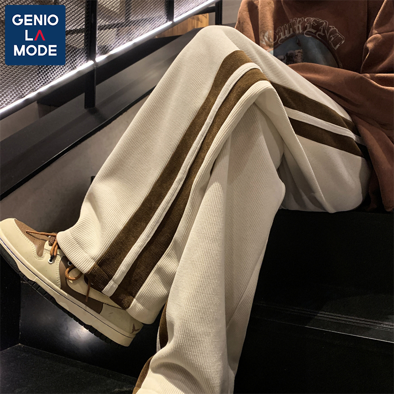 GENIOLAMODE男士休闲裤宽松秋季直筒潮流条纹运动裤子潮