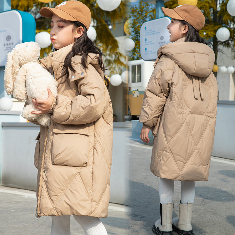 儿童羽绒服女2023新款中大童中长款韩版加厚保暖白鸭绒冬季外套潮