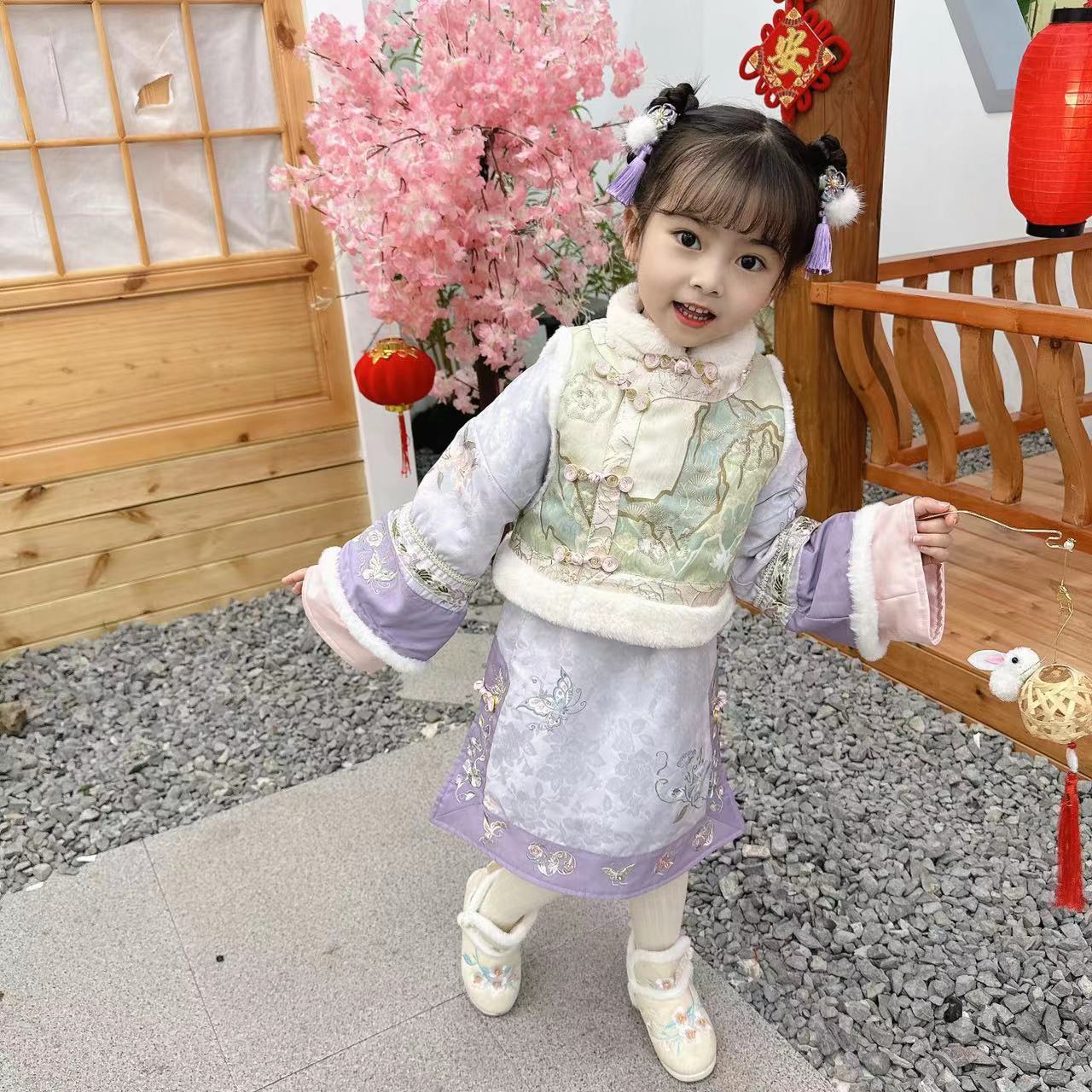 紫薇格格儿童冬季新款中国风套裙女童国潮汉服拜年服加绒宝宝加厚
