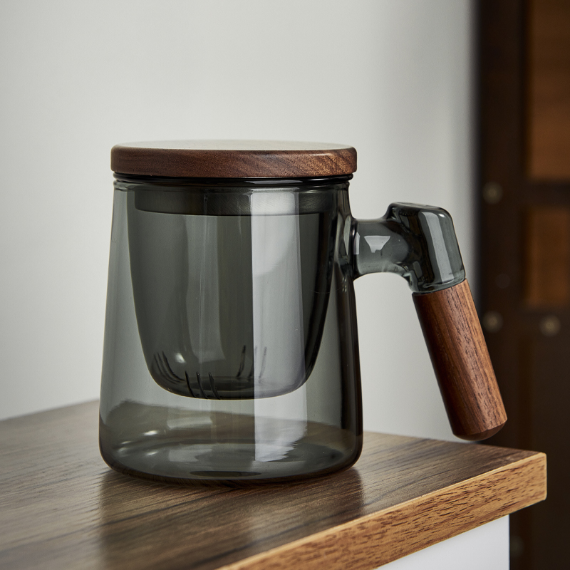 禧铭玻璃泡茶杯茶水分离杯透明玻璃水杯男士办公室喝茶杯子茶道杯