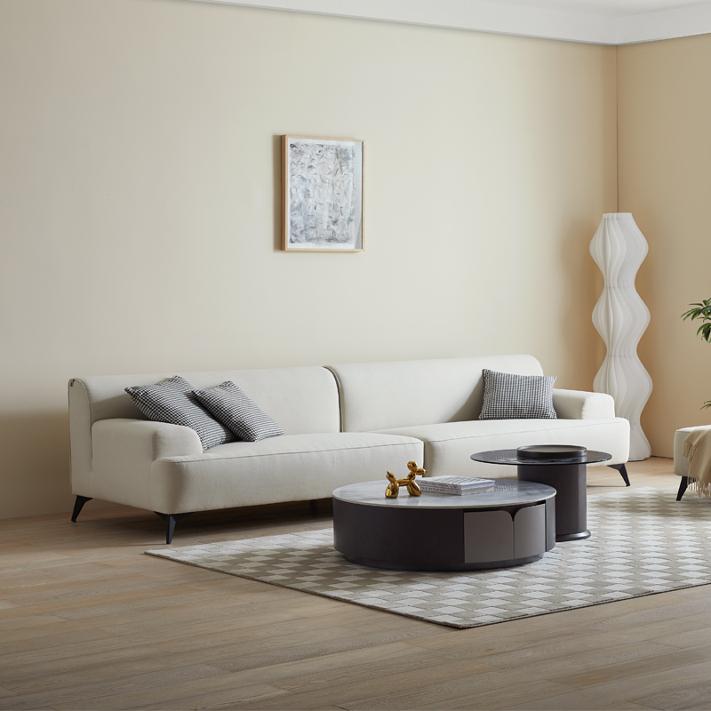 Sunhoo/双虎侘寂风ins奶油风小户型客厅转角直排妃位浅色布艺沙发