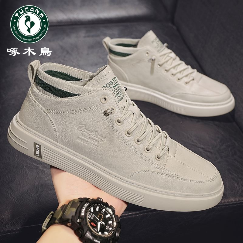 【正品】啄木鸟男鞋2023夏季新款男士一脚蹬休闲皮鞋潮流百搭板鞋