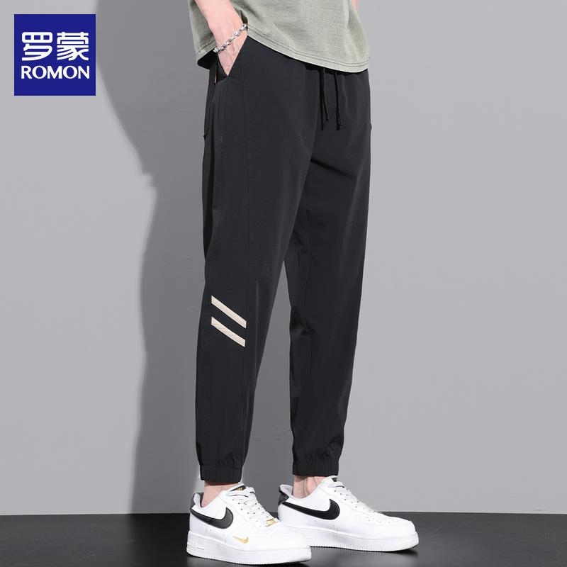 罗蒙九分休闲裤男士宽松束脚运动卫裤春秋季新款潮流百搭长裤子男