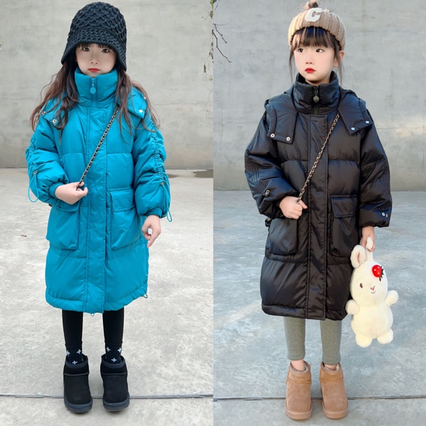 冬季新品白鸭绒中长款连帽羽绒服外套