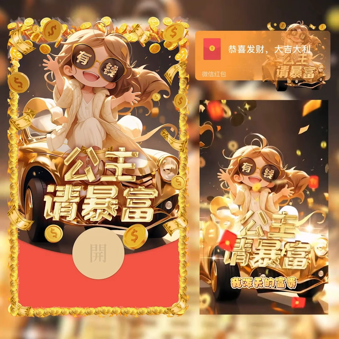 小众个性公主请暴富2024新年红包封面国潮音乐动态红包制作服务