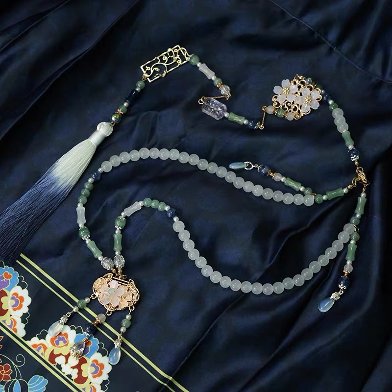 合金仿珍珠吊坠 【见青山】汉服璎珞新中式马面裙配饰长流苏玉楼歌