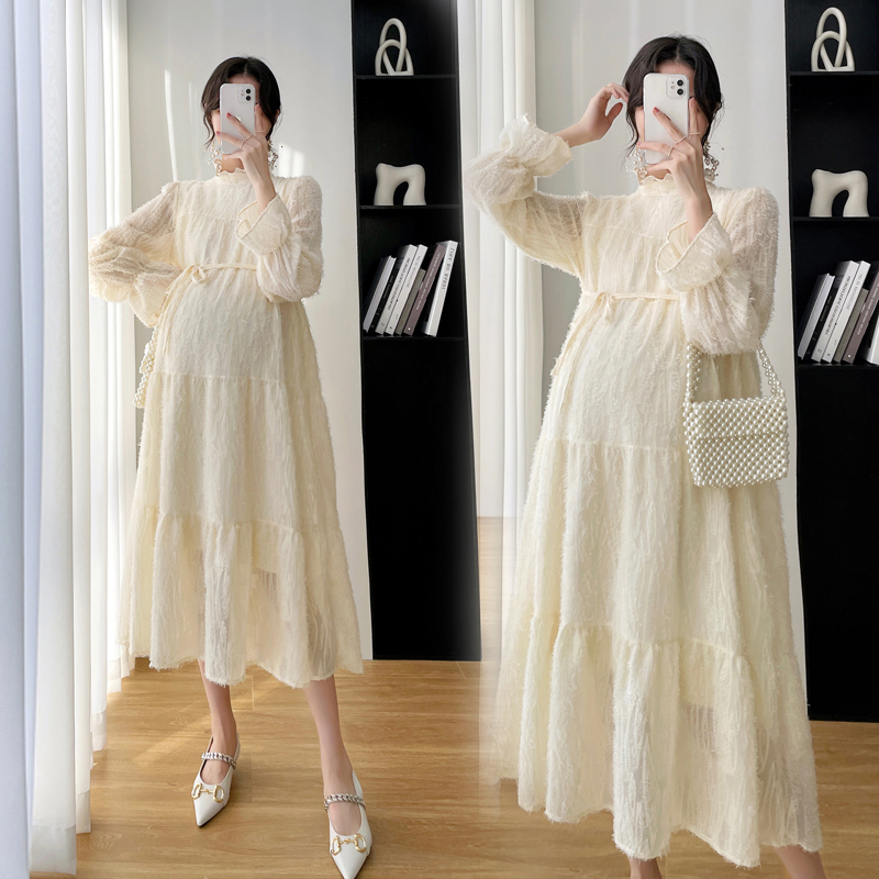 H44#11.19网红秋冬孕妇装蕾丝加绒加厚孕妇连衣裙宽松打底仙女裙