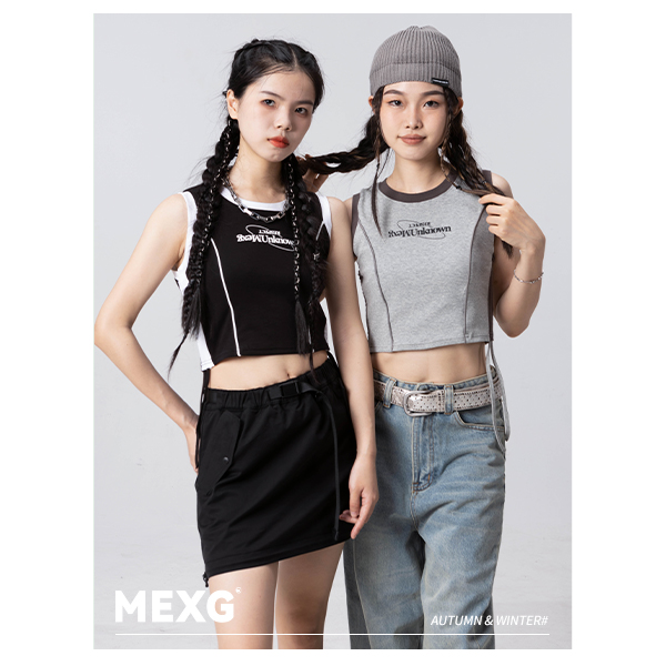 MEXG未知系列胶浆发泡印花短款背心辣妹穿搭夏季修身显瘦吊带女款