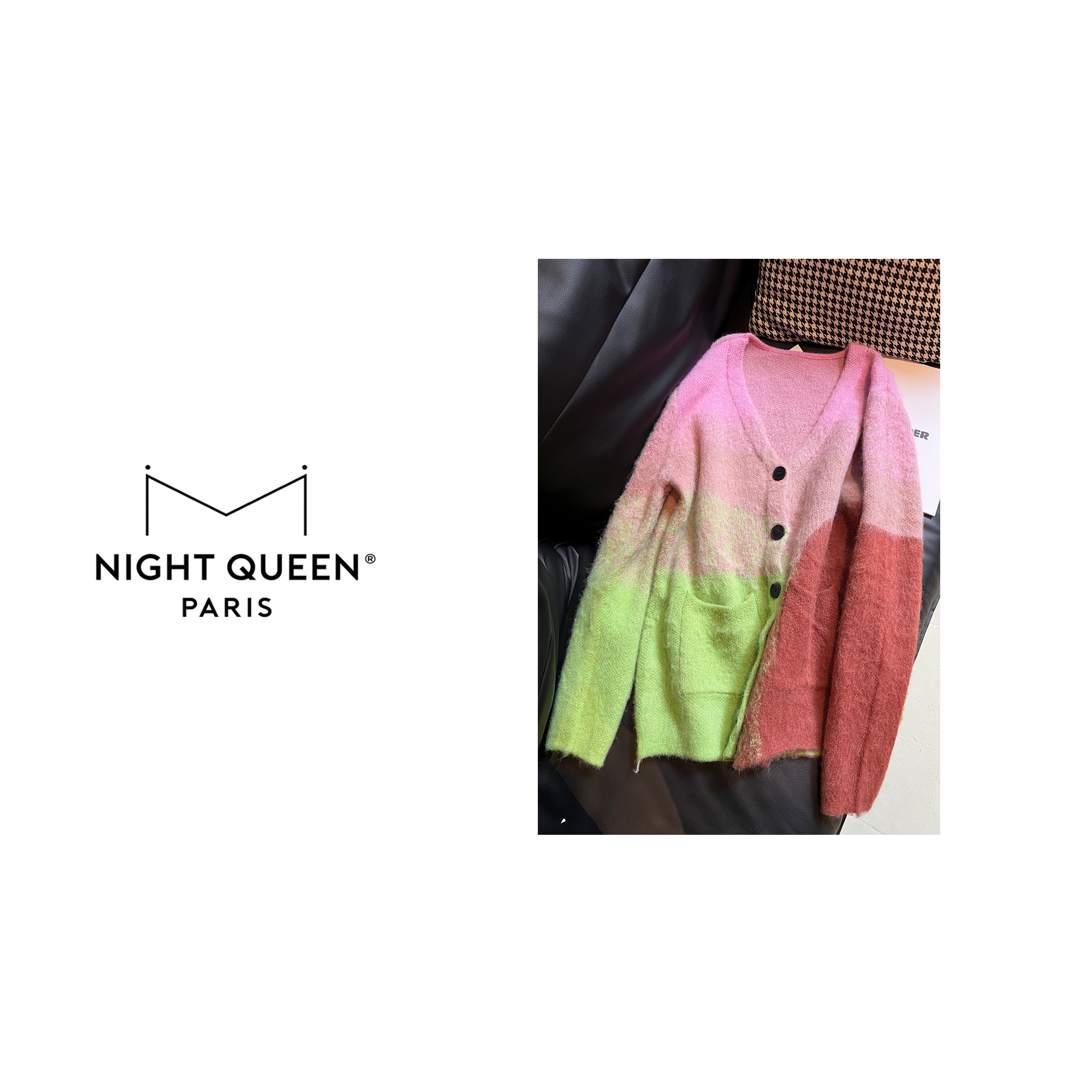 【XJ561】2023秋冬原厂限量拼色羊毛宽版遮臀毛衣外套