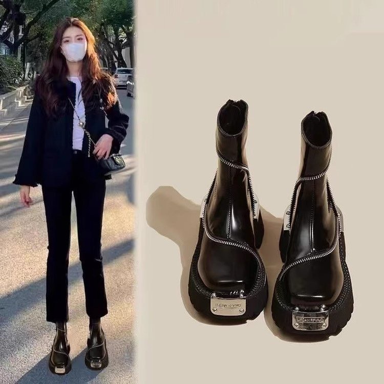 【粉丝专享】小众设计感欧美厚底潮酷短靴切尔西复古金属机能风