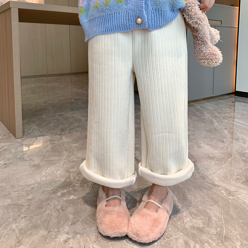 【沃玛】女童阔腿裤冬季女宝宝加绒保暖裤雪尼尔儿童休闲裤百搭外