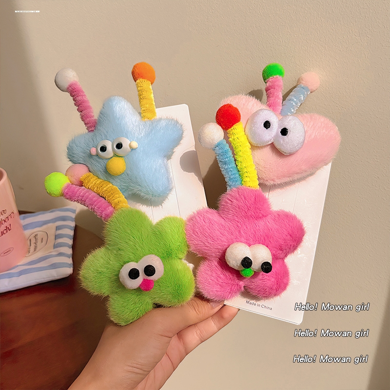 搞怪毛绒星星发夹前额气质2023百搭简约时尚显白新款头饰侧边质感