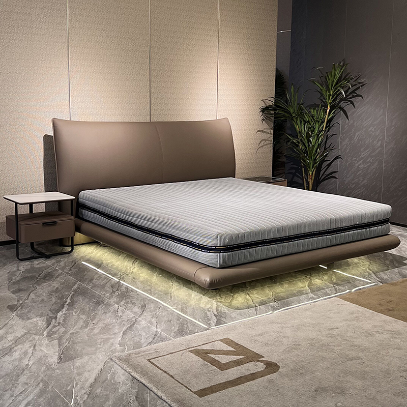 迪富龙丛林大悬浮床意式轻奢头层牛皮极简主卧双人大床婚床软包床