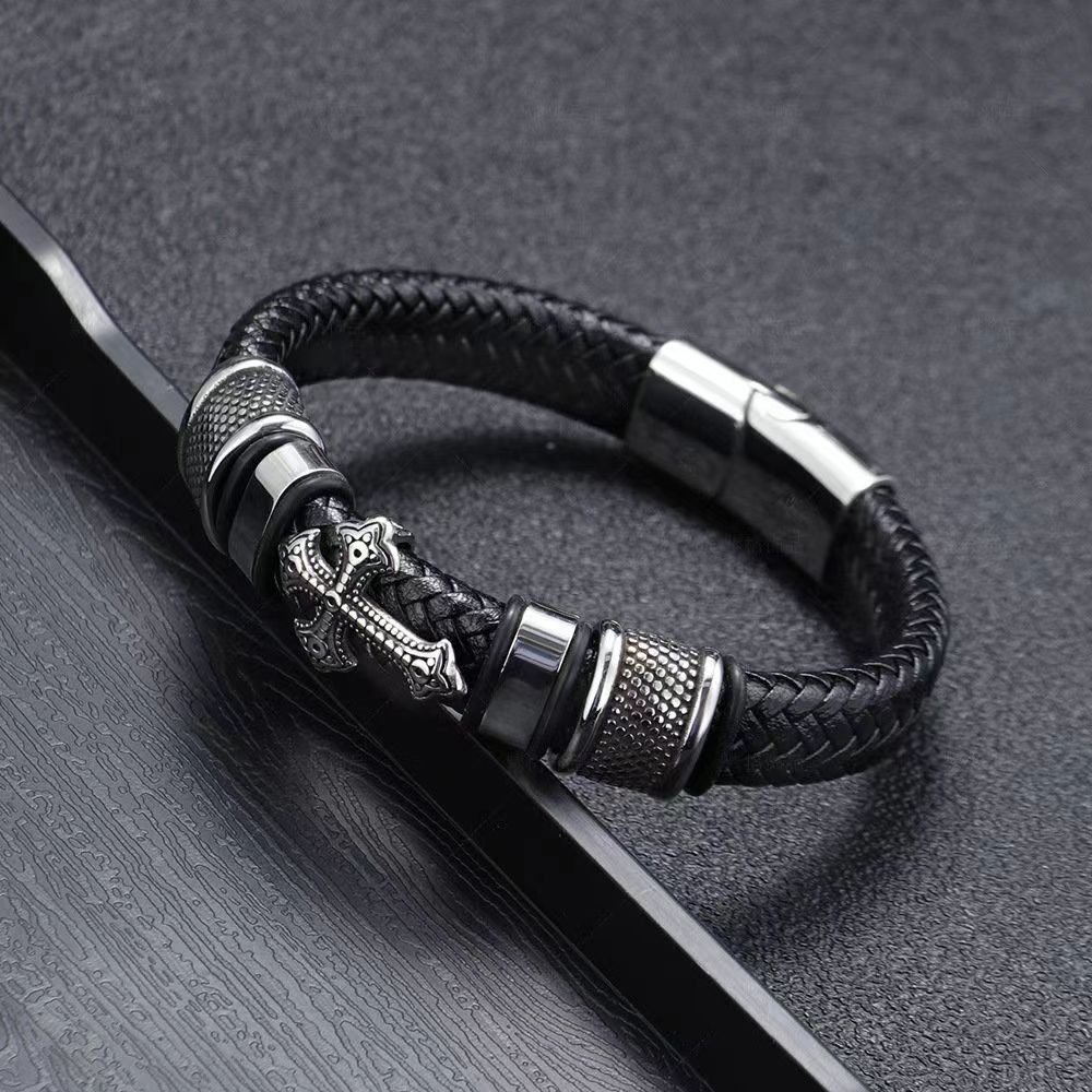 合金皮质手链 【男士皮革编织手环】男生霸气手环手链粗犷