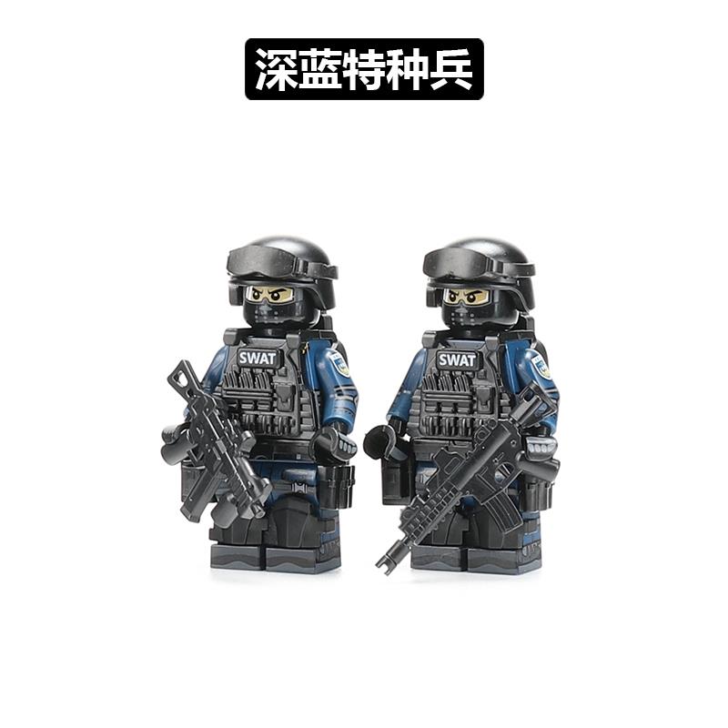 中国积木第三方防暴警察特种兵军事拼装积木人仔模型益智玩具男生