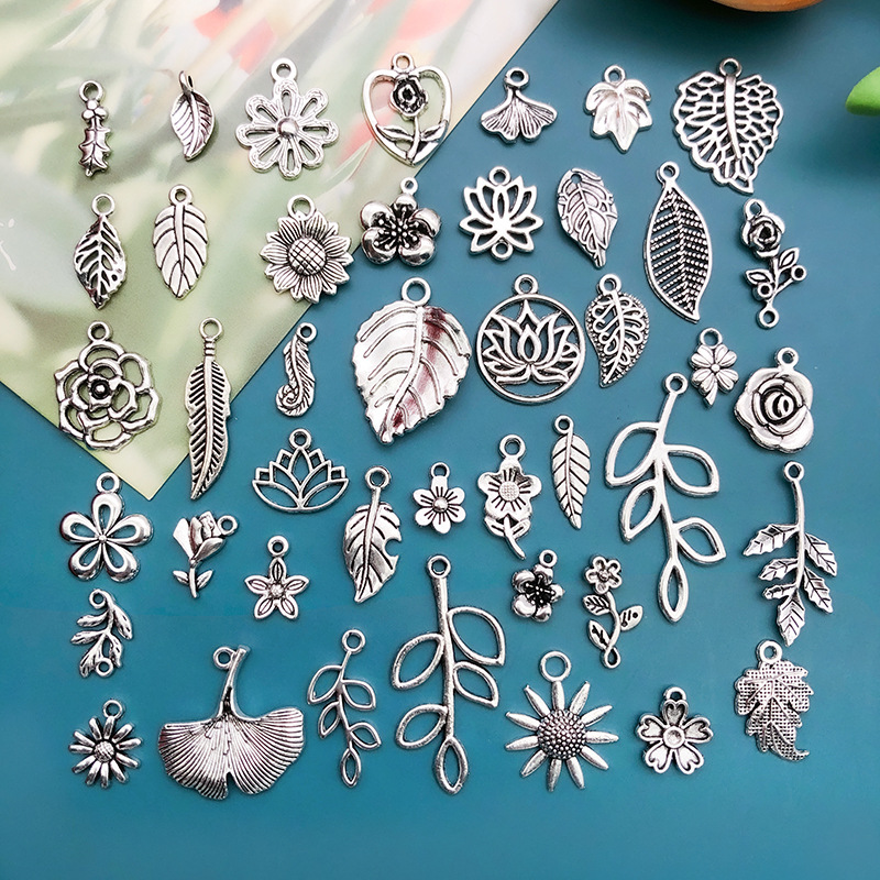DIY饰品配件复古锌合金1个合树叶花朵莲花树枝挂材料包小挂件