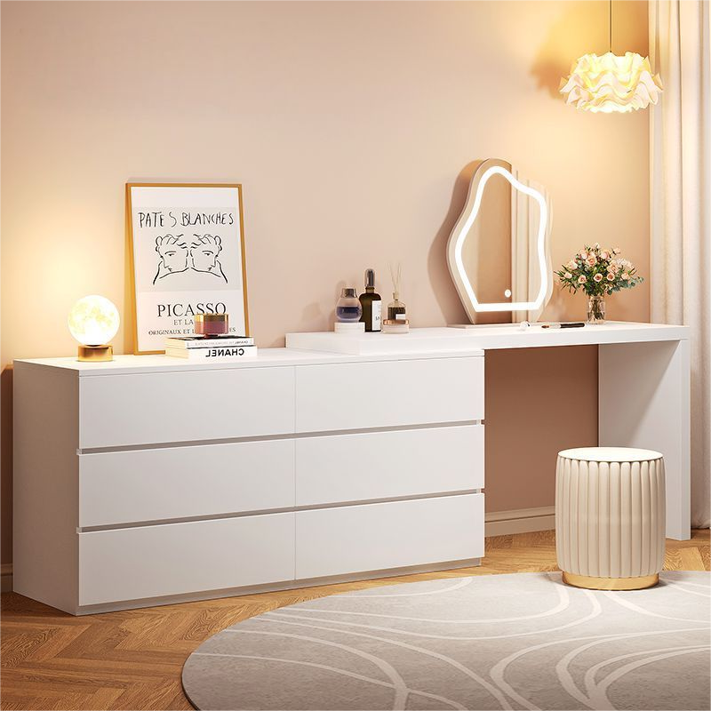 梳妆台卧室现代简约斗柜一体小户型收纳柜奶油风书桌可伸缩化妆桌