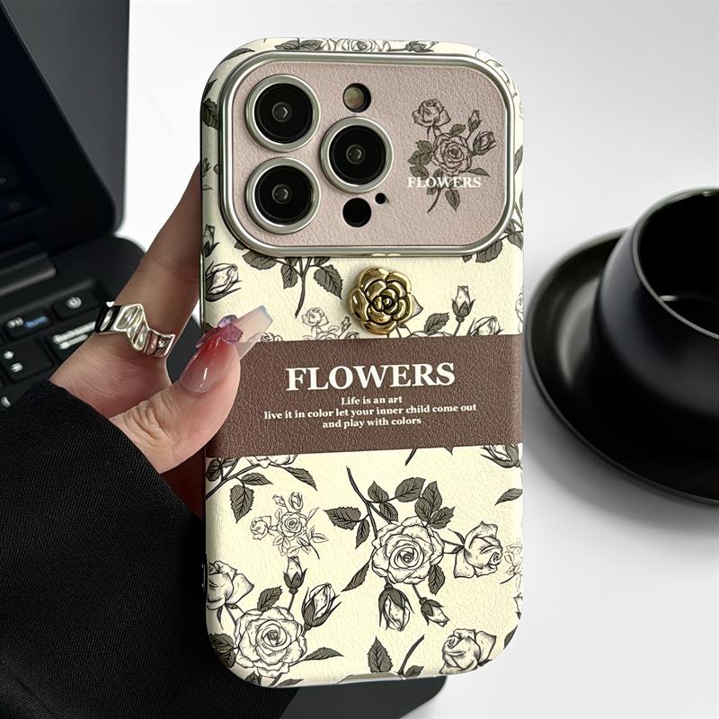 复古ins山茶花朵适用iphone14苹果15pro手机壳立体小众13全包防摔
